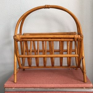 Vintage bamboo rattan midcentury magazine rack